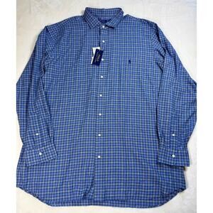 Polo Ralph Lauren Mens 2XLT Button Up Shirt Plaid Big Tall Blue Cotton Pony New